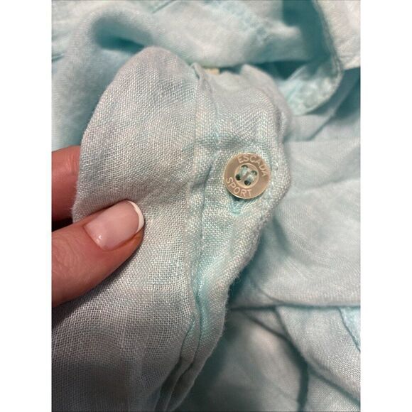 Escada Sport Solid Light Blue Button Down Long Sleeve 100% Linen Top 46 Xl - Picture 6 of 6